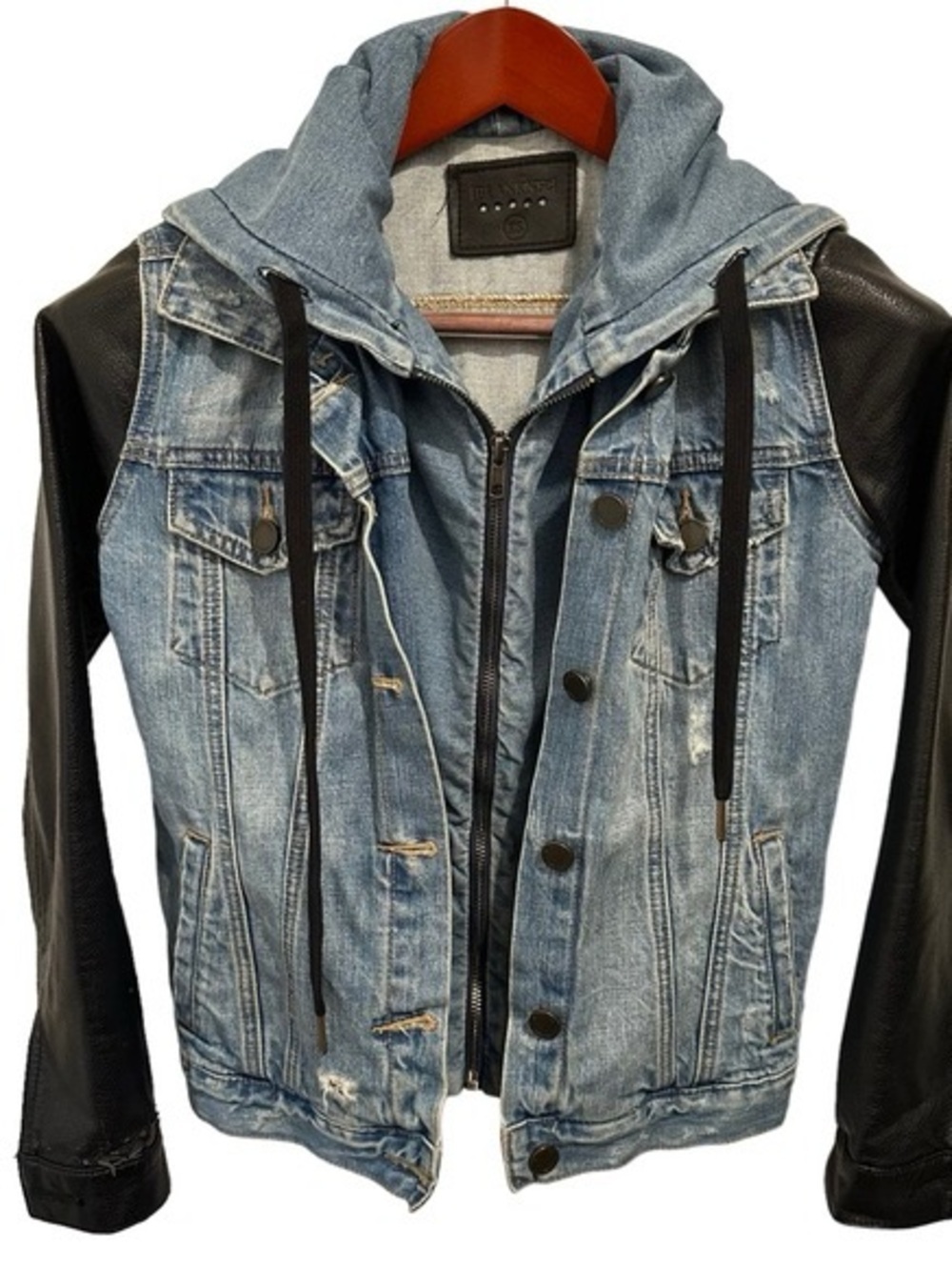 NWT ✨ Blank NYC Light Blue Denim Jacket with Black leather Trim size small